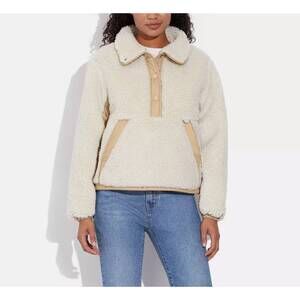 NEW COACH sherpa recycled polyester pullover jacket in cream